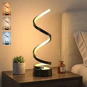 Set of 2 Modern Spiral LED Table Lamps - Black Dimmable 3 Color Temperature Bedside Lamps, Touch Control, Small Nightstand Lamp for Bedroom, Couple Bedroom Reading Decor - Perfect Housewarming Gift for New Home
