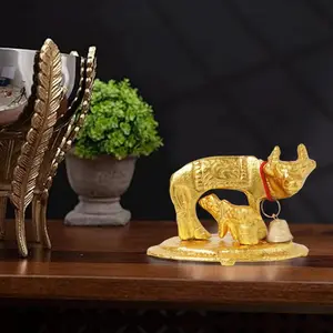 Elegant Kamadhenu Idol with Calf | Brass Finish | Sacred Diwali, Pooja, Temple Decor & Housewarming Gift | Invoke Blessings & Positivity