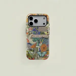 Colorful Bohemian retro floral and butterfly patchwork pattern protective case, sturdy and durable 2-in-1 case, compatible with iPhone 17/16/15/14/13/12/11 Pro Max/Plus/Pro, Samsung Galaxy S25/S24/S23 Ultra series, simple and stylish phone case.