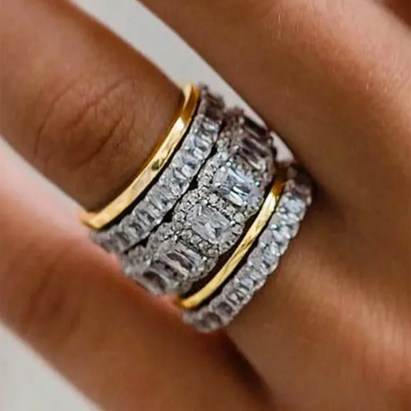 5Pcs/Set Gorgeous Cubic Zirconia Ring Set for Women, Versatile Jewelry for Wedding, Engagement, Anniversary & Parties, Ideal Gift, Stackable Promise Rings