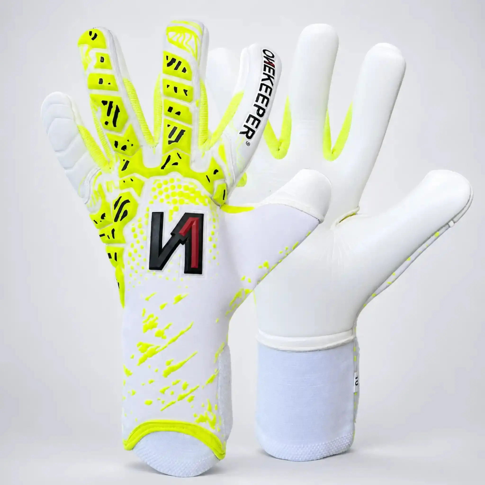 ONEKEEPER Iconic Neon Yellow Goalkeeper Gloves Pro-Grade Grip & Control German Contact Latex Strapless or Short Strap Options Sizes 5-12