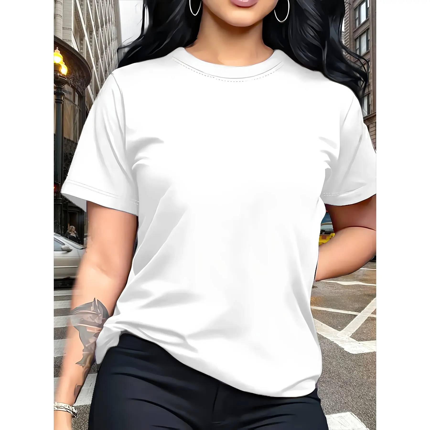 Women's 100% Cotton Smooth Fabric Short-Sleeve Basic Fit Solid T-Shirt - White, 10 Colors Available - Versatile Casual Daily Layering Top