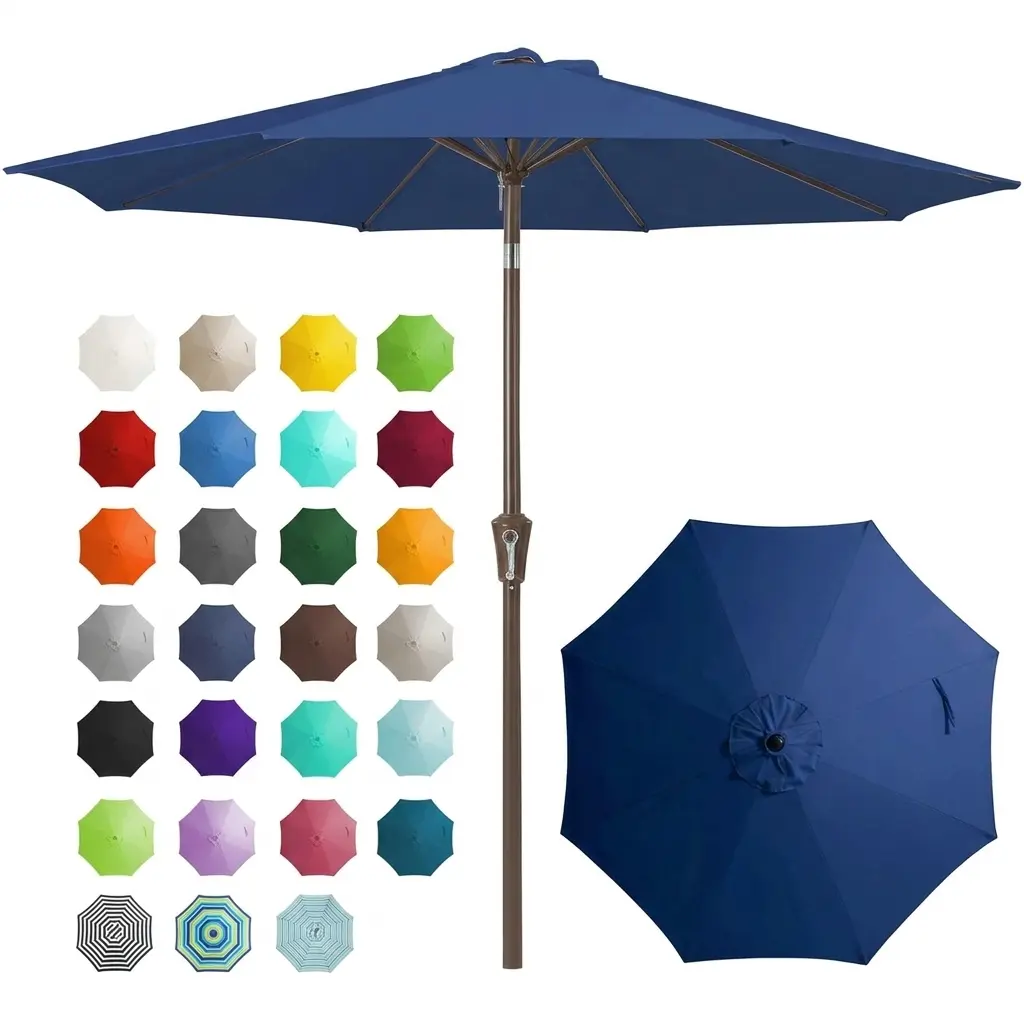 【Summer Turn Up】 [Umbrella Base is Not Included] 9FT Outdoor Patio Umbrella Outdoor Table Umbrella with Push Button Tilt and Crank, Market Umbrella 8 Sturdy Ribs UV Protection Waterproof for Garden, Deck, Backyard, Pool