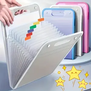 PVC Accordion File Folder with Handle, 13 Pockets Fits A4 Envelope Size, Transparent Multi-Layer Document Bag for Home School Office Supplies Files Organizer