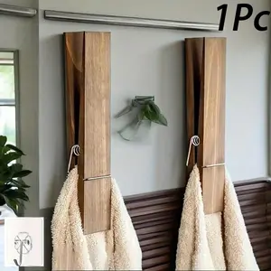 Giant Clothespin Bathroom Towel Holder, Extra-Large Wooden Clip Towel Holder Set, For Bathroom, Farmhouse Decor Wall-Mounted Towel Rack, Multipurpose Home Laundry Decoration, Towel Rack Or Hook, Bathroom Accessories Wall Decor（1pc adhesive hook, not a tow