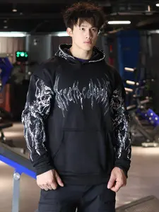 Men's Dark Street Style Totem Print Long Sleeve Hoodie, Loose Fit Casual Menswear Fitness Wear, Versatile Fashionable Sweatshirts Top for Daily Use