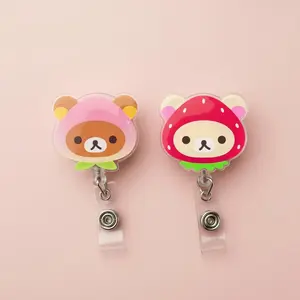 Cute Bear Retractable ID Badge Reel - Kawaii Rilakkuma Korilakkuma Acrylic ID Badge Holder Work Accessories Unique Gift for Nurses/ Doctor/ Medical Worker/ Teacher/ Nursing Student or Coworker