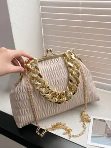 Women's Fashion Chain Strap Clutch, Casual Solid Color Clutch with Detachable Shoulder Strap, Trendy Versatile High-quality Daily Commuting Bag, Chic Chain Crossbody