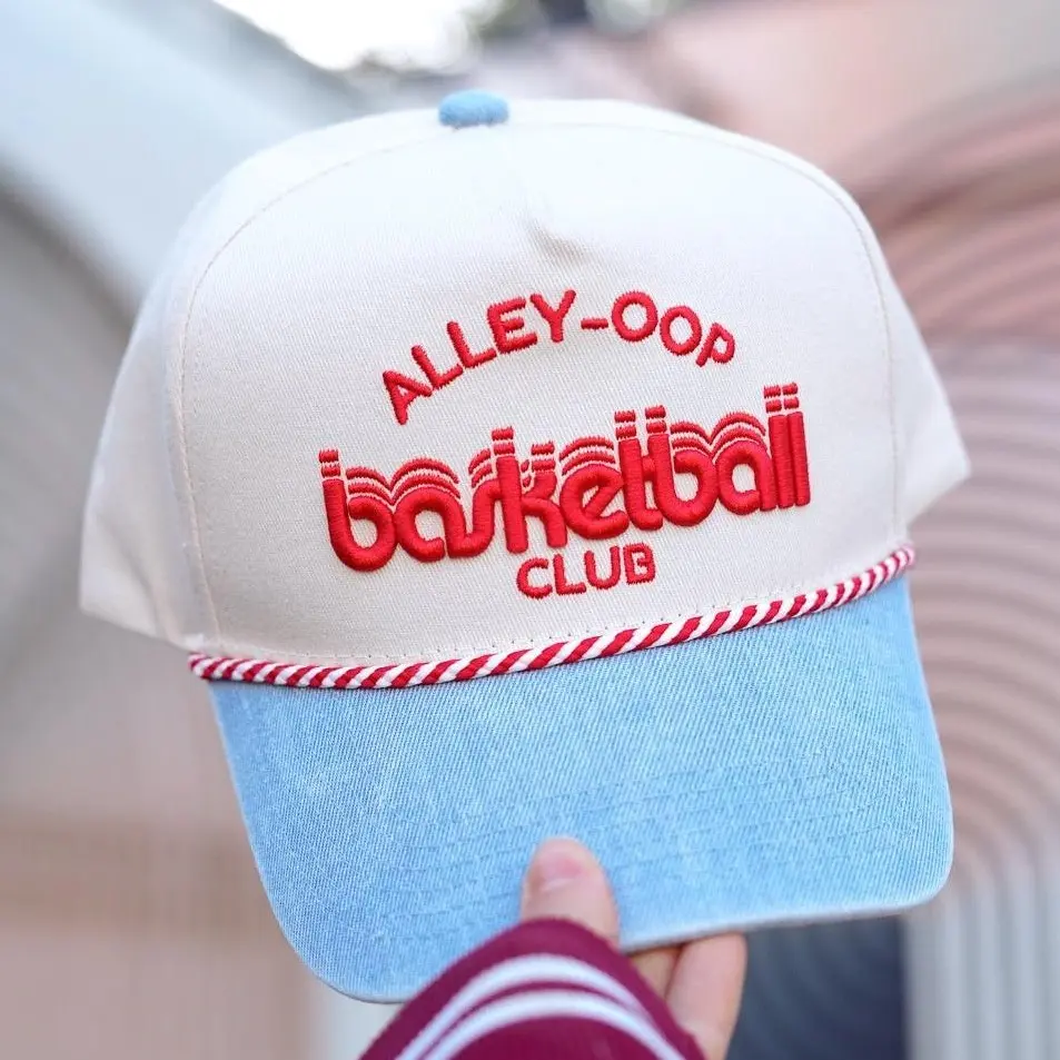 Alley Oop Basketball Club Denim Vintage Trucker Hat with Red Striped Rope & Adjustable Snapback for Basketball Fans