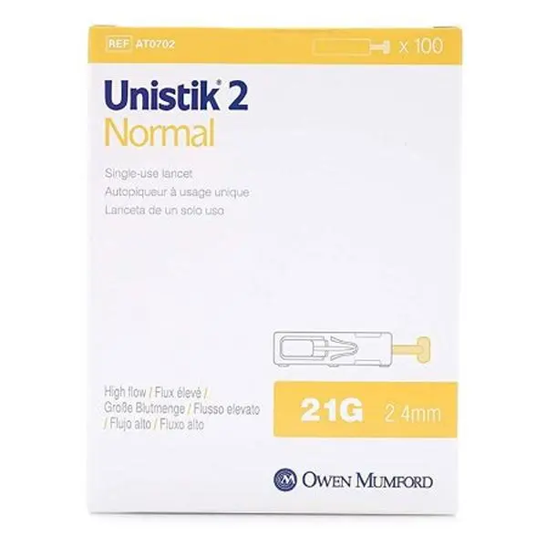 Owen Mumford AT0702  Unistik 2 Normal Flow Lancet Needle 100/BX