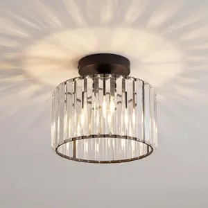 1pc Semi Flush Mount Modern Minimalistic Lighting Chandelier, Crystal Ceiling Light Fixture, Small Close to Ceiling Light, Adjustable Lighting for Living Room, Bedroom, Hallway, Bathroom, Kitchen, Entryway with E27x1 Base（Bulbs Not Included）