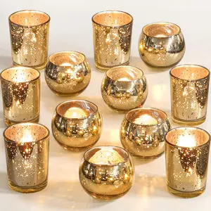 Gold mercury glass votive tealight candle holders assorted 12pcs for table centerpiece wedding bridal shower engagement party festival holiday home decor