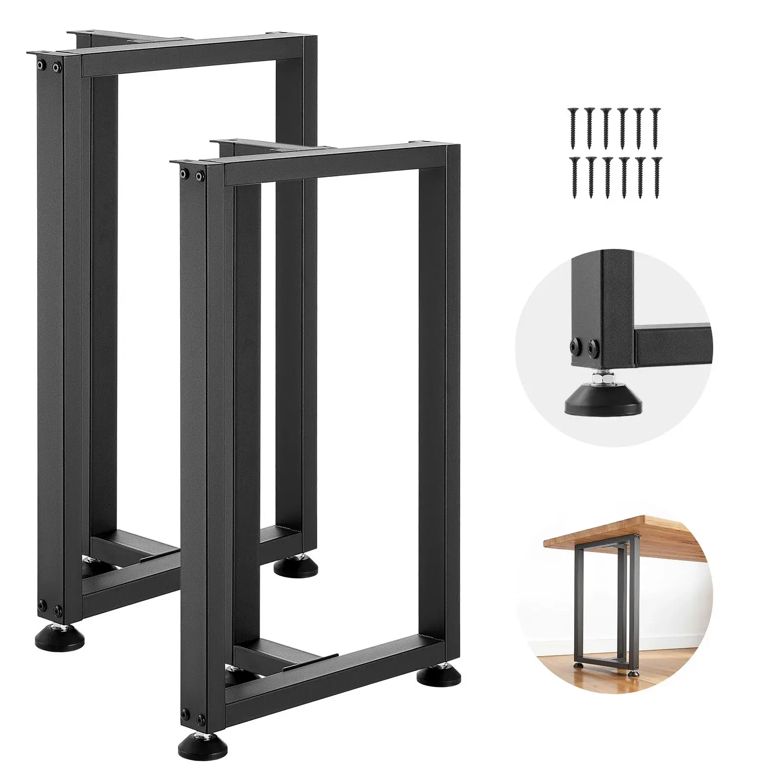 Black Steel Furniture Legs, Set of 2, 29.1" H x 17.7" W Square T-Shape, Modular Design, Easy Assembly, 2204 lbs Max Load, for Home Office Desk, Dinner Table, Workbenches