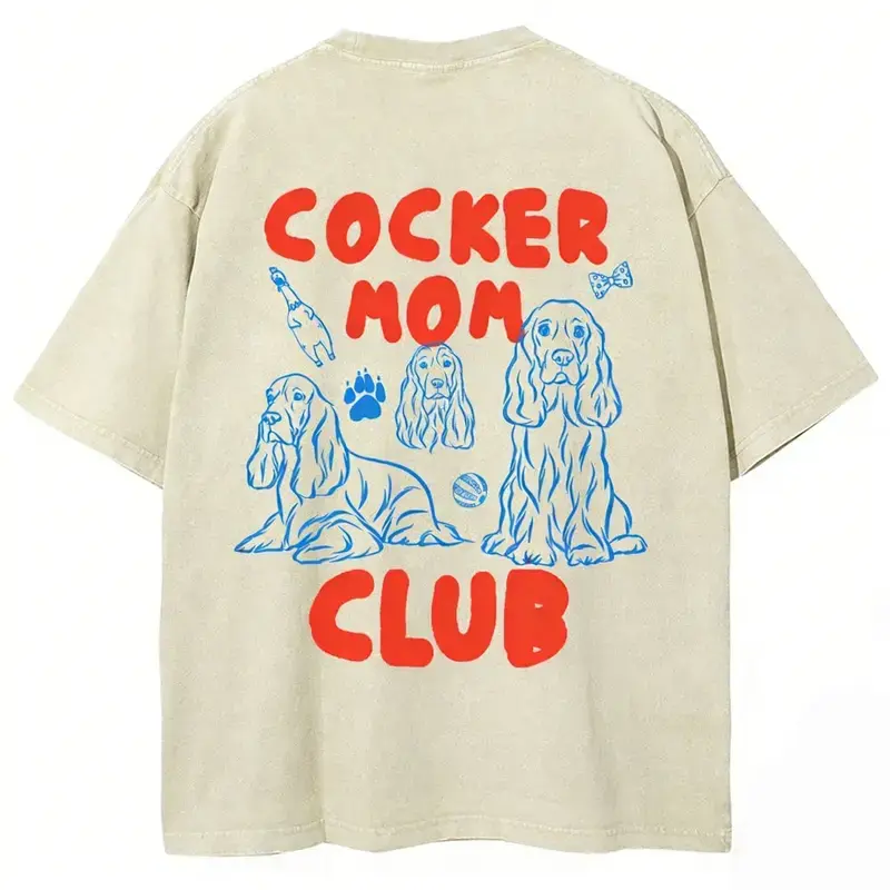 Cocker Mom Club Graphic Tee, Cute Dog Lover Oversized T-Shirt, Aesthetic Cocker Spaniel Puppy Mom Gift, Premium Cream Streetwear Top, Wholesome Cocker Club Apparel