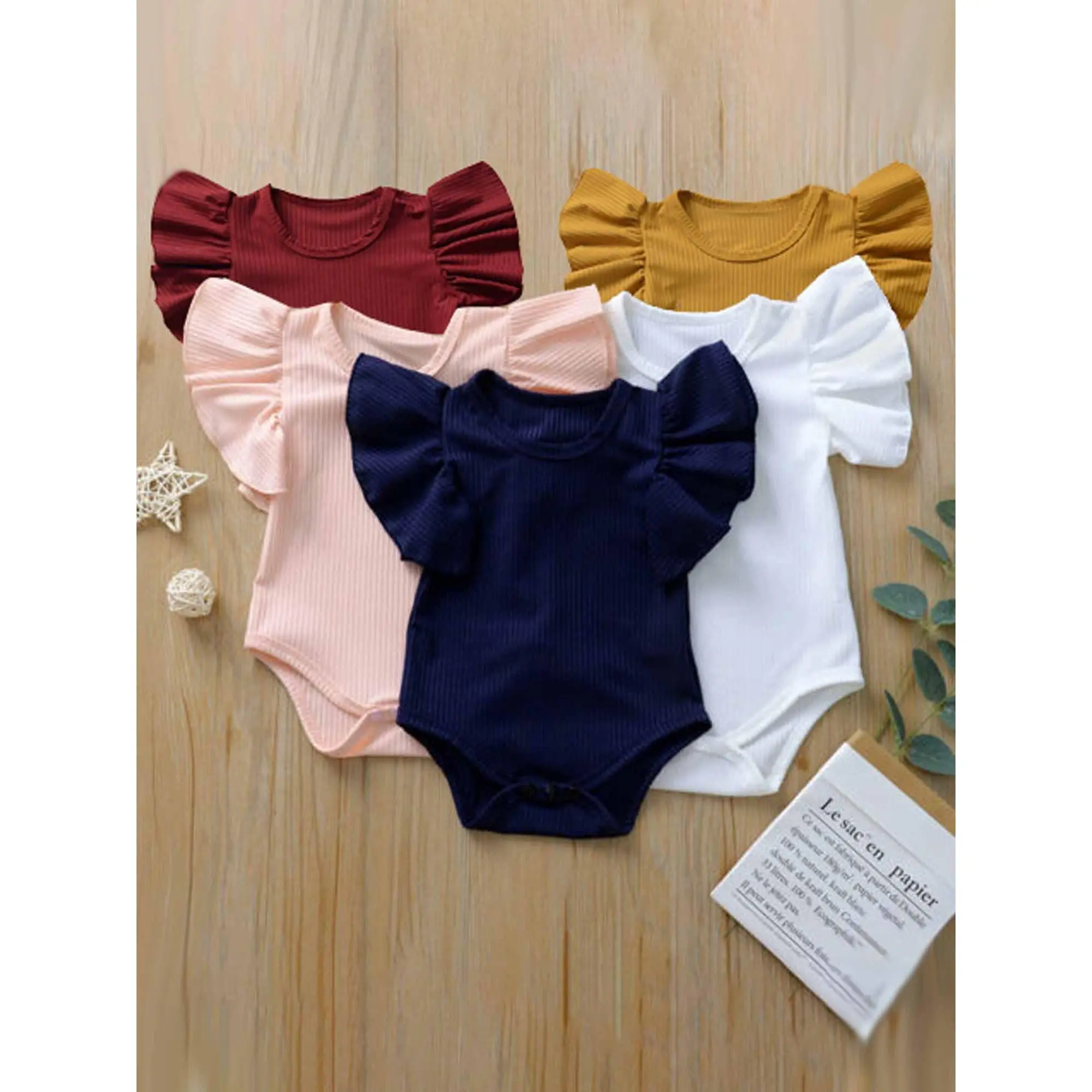 CPZVUCAK Infant Girl Romper Baby Girls Solid Color Bodysuit Toddler Ruffle Jumpsuit Shirts Casual Tops Baptism Shirt