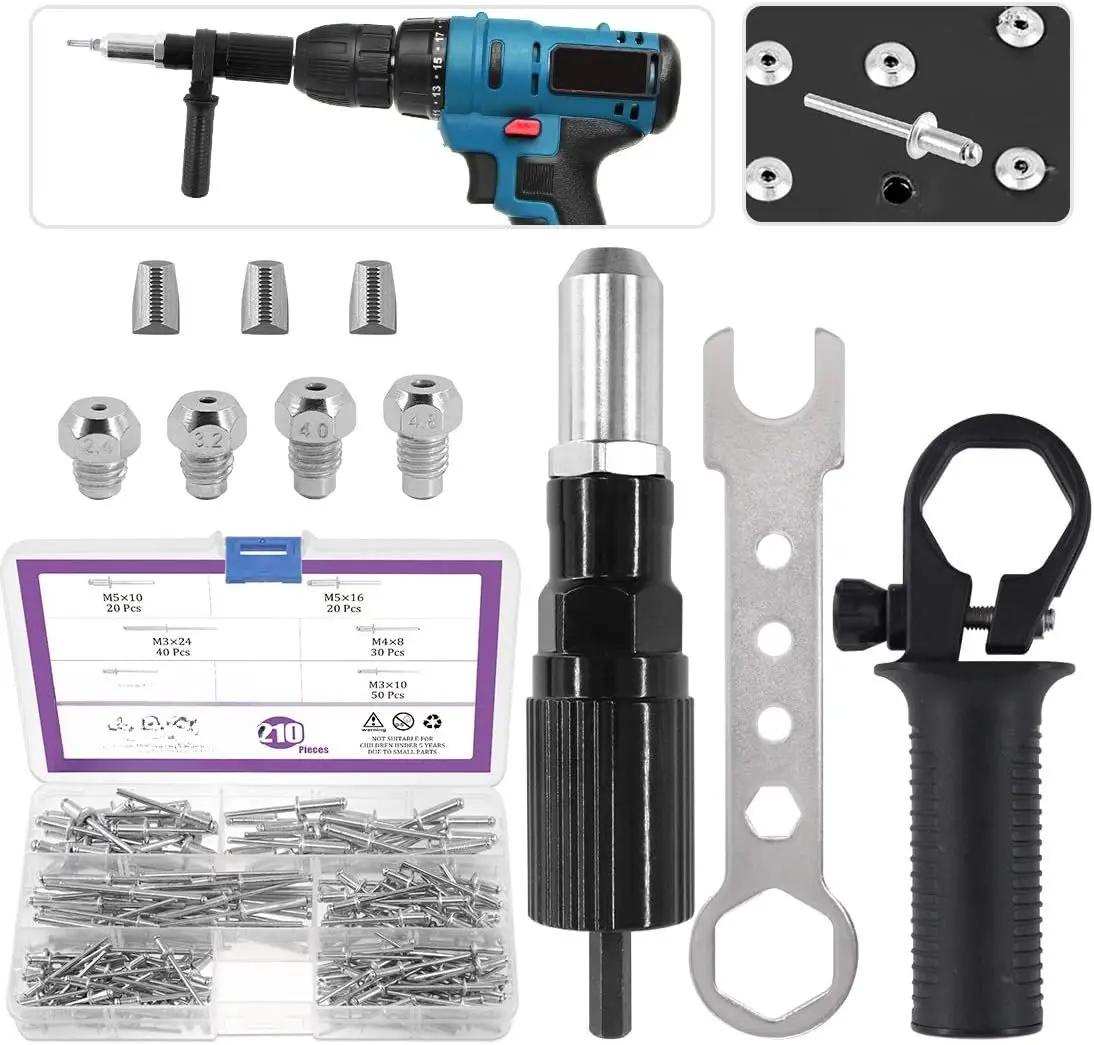 211 count Black Alloy Steel Electric Rivet Adapter Kit, Including 2.4/3 ...