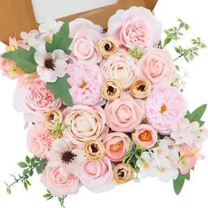Floweroyal Artificial Flowers Combo Pink Flowers Mix Silk Flowers Roses Peonies with Stems for DIY Wedding Bridal Bouquets, Baby Shower, Floral Arrangement, Table Centerpieces, Home Decorations