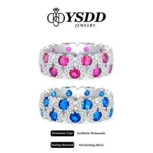 【#477 Special Buy】6.5MM Wide Band Colorful Rings in 925 Sterling Silver vvs Synthetic Moissanite