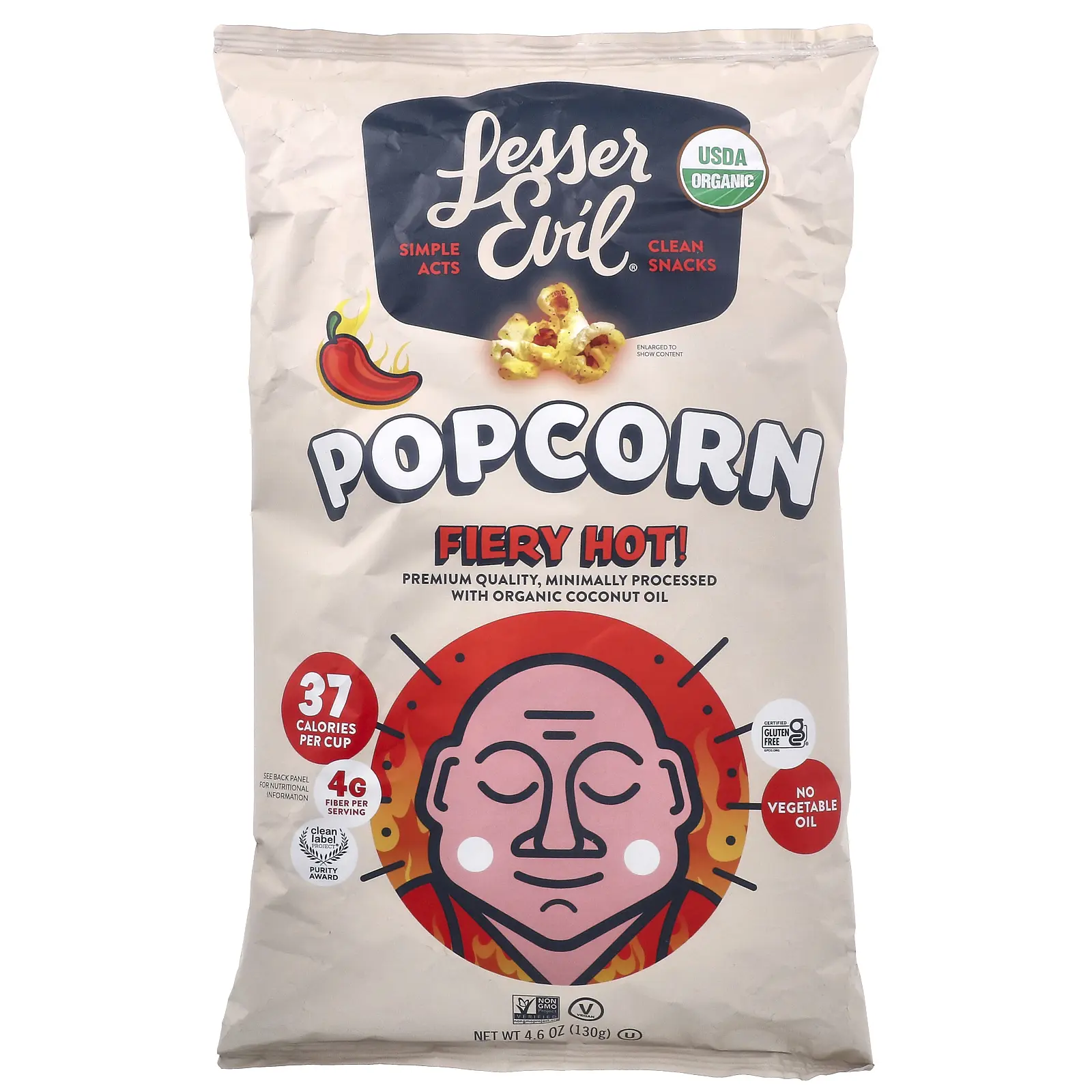 LesserEvil Popcorn, Fiery Hot!, 4.6 oz (130 g) LesserEvil Popcorn, Fiery Hot!, 4.6 oz (130 g)