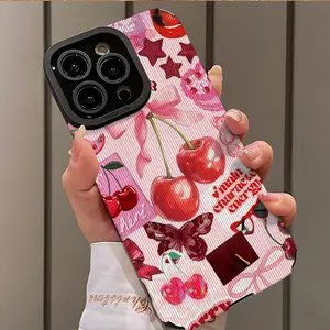 Cherry Butterfly Cake Design Phone Case, Shockproof Ultra-Thin Protective Cover for iPhone 17/16/15/14/13/12/11/plus/pro Max, Gift Idea, Accessories
