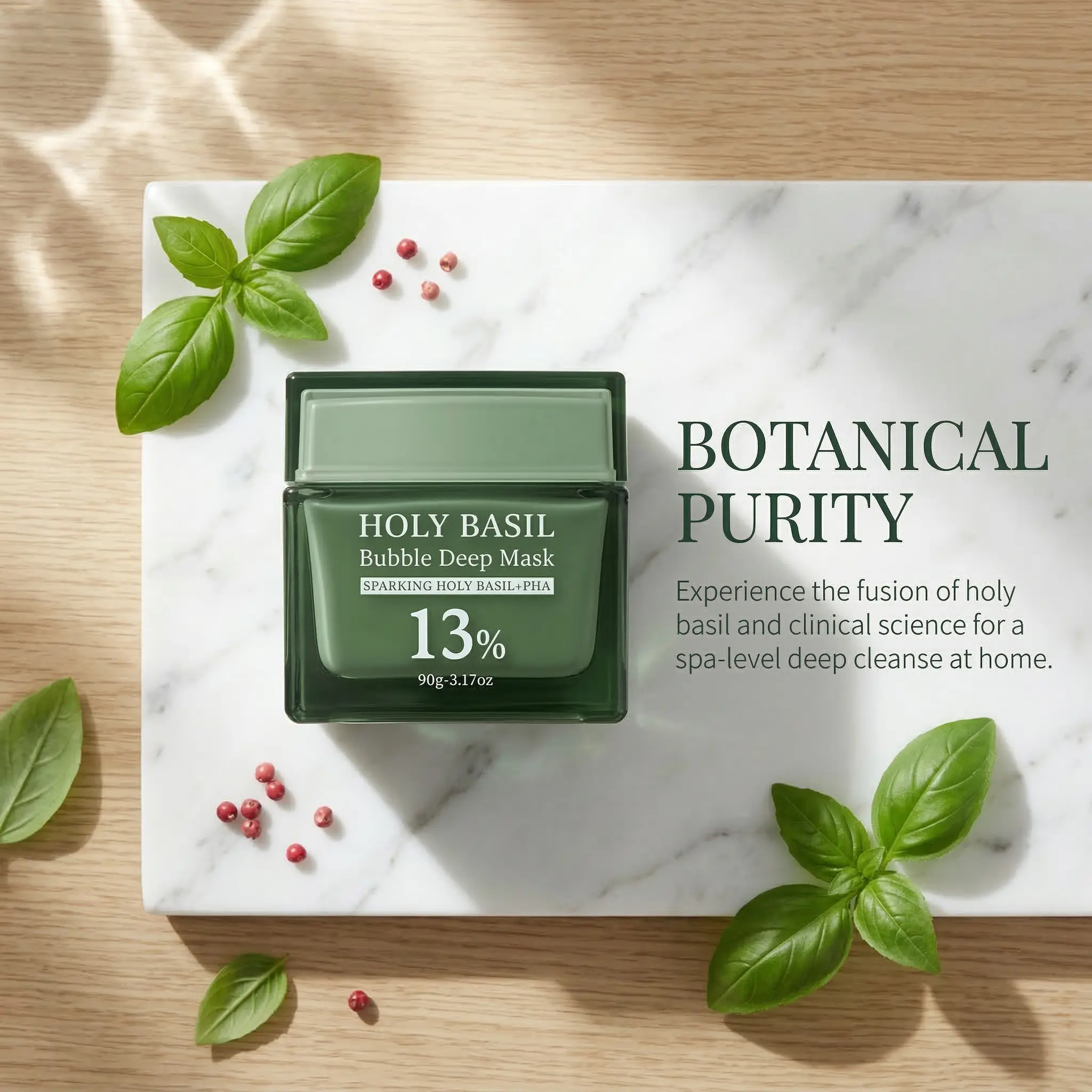 90g K-Beauty Bubble Clay Mask - Pore Detox Deep Cleanser with Holy Basil & PHA, Sparkling Bubble Foam Blackhead Remover, Gentle Exfoliating Wash Off Pack, Vegan Skin Clarifying Recipe for Clearer Skin