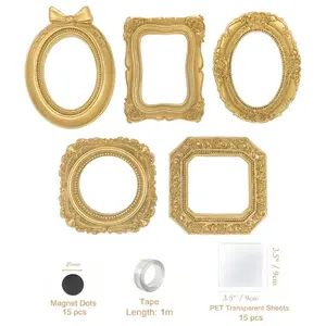5 Pack Mini Frames, Gold Small Vintage Picture Frames Antique Resin Photo Frame for DIY Refrigerator Magnets Galley Wall Hanging Jewelry Display Shooting Photo Props Christmas Decor (Without Backings)