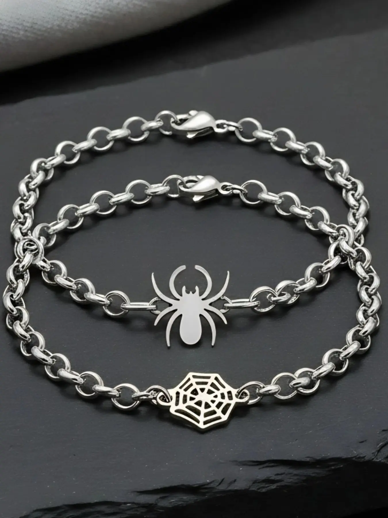 2 pc Stainless Steel Spider Web Couple Bracelet, Durable Bracelet, for Daily Wear, Bracelet With Pendant, Stainless Steel Bracelet Set
