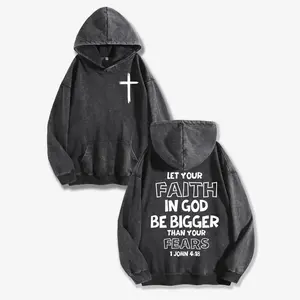 Let Your Faith Transcend Fear Washed Hoodie, Oversized Menswear And Women Menswear Tops, Gym Pump Cover, Hip Hop Y2K Graphic Apparel, Gift for Fans
