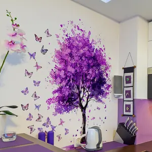 Butterfly Tree Pattern Wall Sticker, 2 Counts/set Self Adhesive Wall Decal, Decorative Sticker for Home Living Room Bedroom, Ornaments