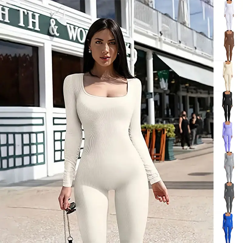 Tracksuits Women's Yoga Sports Fitness Jumpsuit Workout Long Sleeve Square Collar sweatsuit