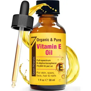 Seven Minerals Ultra Pure Vitamin E Oil 75,000 IU per oz - 100% Organic D-Alpha Tocopherol for Skin, Face, Hair, and Scars