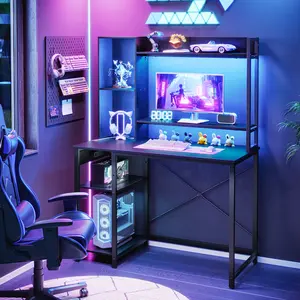 HOOBRO Computer Desk, Gaming Desk with LED and Outlets, Home Office Desk with Monitor Stand and Adjustable Shelf, Small Desk with CPU Stand for Home Office, Small Space, Black #SpringSale #BigSpringSale