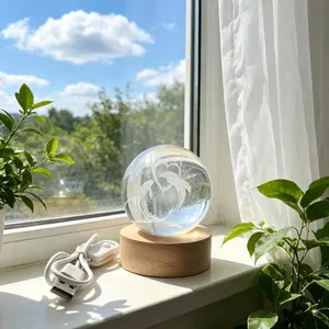 3D Dolphin Crystal Ball Colorful Night Light, LED Ball Lights, Decorative Led Light, Birthday Gift for Girlfriend, Classmate, Wife, Christmas, Valentine's Day Present