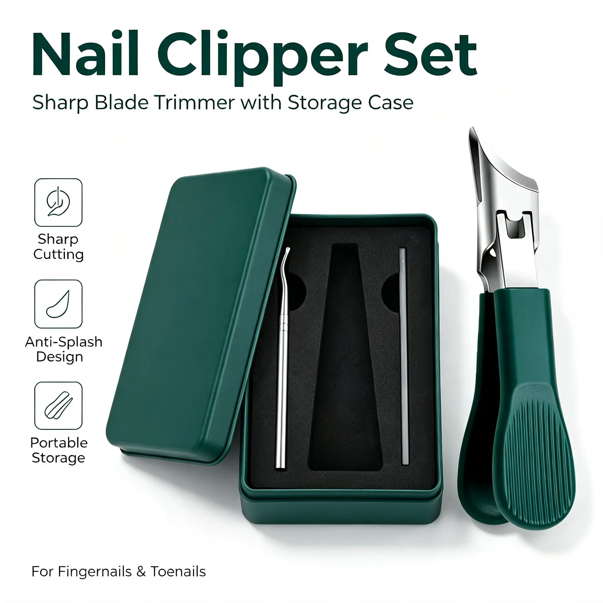 Green Eagle Beak 3-Piece Stainless Steel Manicure Gift Set - Thick Nail Trimmer, Ingrown Toenail Lifter, Nail File, Heavy-Duty Pedicure Tools for Home, Travel