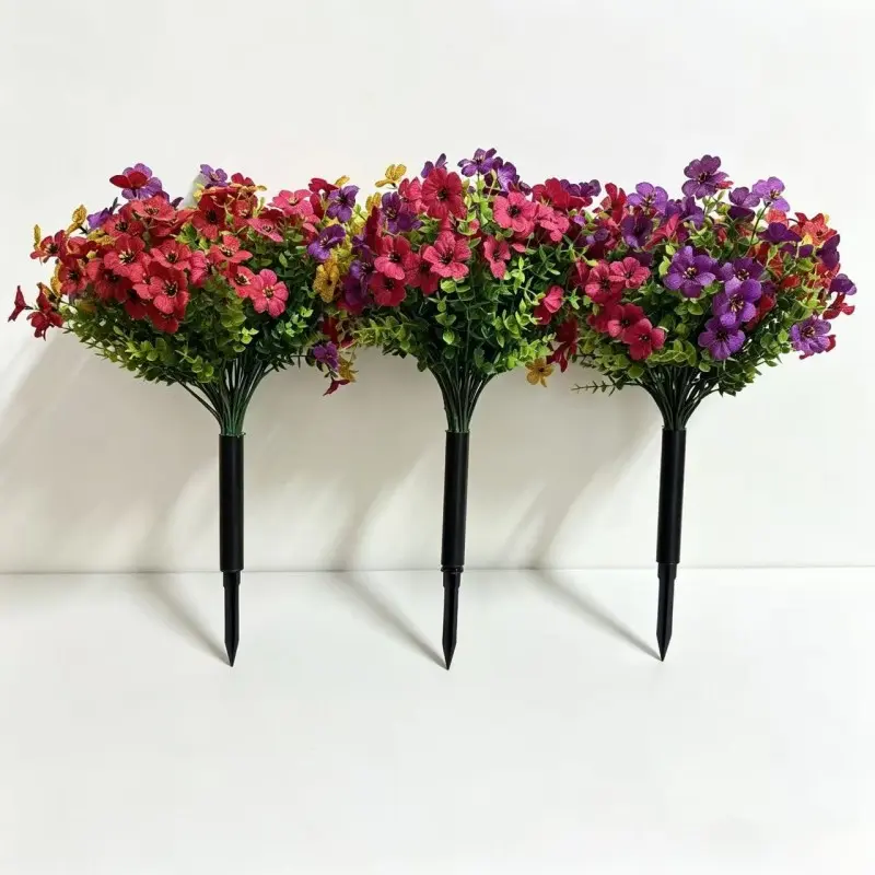 3-Piece Realistic Artificial Hydrangea, Daisy, Pansy Flower Set, Artificial Flower Decorations, Multicolor Decorative Flowers with Ground Stake, Ideal for Home, Hotel, Wedding, Outdoor Garden, Floral Decoration