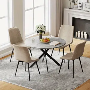 47.2'' Round Dining Table Set for 4, Space-Saving Kitchen Table with 4 Padded Chairs, Modern Compact Circle Dining Set for Small Spaces, Breakfast Nook & Apartments, Brown/Gray