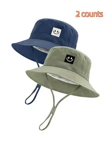 2-Pack Toddler Sun Hat Smiley Face Bucket Hat for Boys & Girls, UPF 50+ UV Protection Fisherman Cap, Cute Cartoon Summer Beach Outdoor Sun Protection Hat for Travel, Park & Vacation