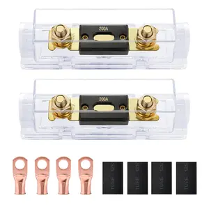 Nilight 2PCS ANL Fuse Holder Kit with 200A ANL Blade Fuses, 4PCS 5/16" Copper Wire Lugs for 0-2-4 AWG Cables, Automotive Tools for Car Audio Amplifier High-Current Use