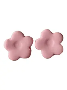 Women's Handcrafted Blush Pink Flower Polymer Clay Earrings - Casual Female Costume Fashion Accessories for Daily Wear