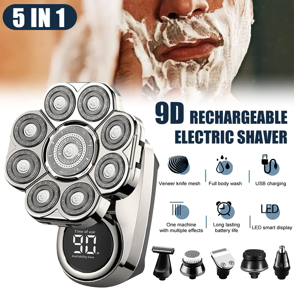 Men'S Electric Shaver, Bald Head Trimmer, 6-In-1 Men'S Grooming Kit with Nose Hair Trimmer And Beard Trimmer, Waterproof, USB Rechargeable Electric Shaver, Men'S Holiday Gift, Father'S Day Gift