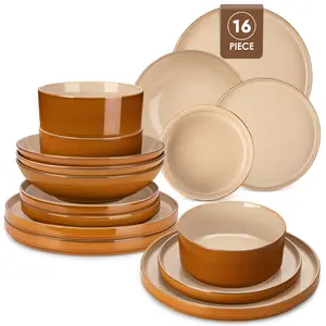 vancasso Onion Series Stoneware Dinnerware Set for 4, 16-Piece Brown Plate Set, Premium Dinner Service with Dinner Plates, Salad Plates & Bowls, Elegant Modern Design