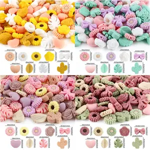 27pcs Mixed Plant Beads Set, Bead Assortment, Heart Flower Daisy Leaf Bowknot Design Kit, DIY Jewelry Accessories, DIY Keychain Necklace Bracelet Pen Making Supplies