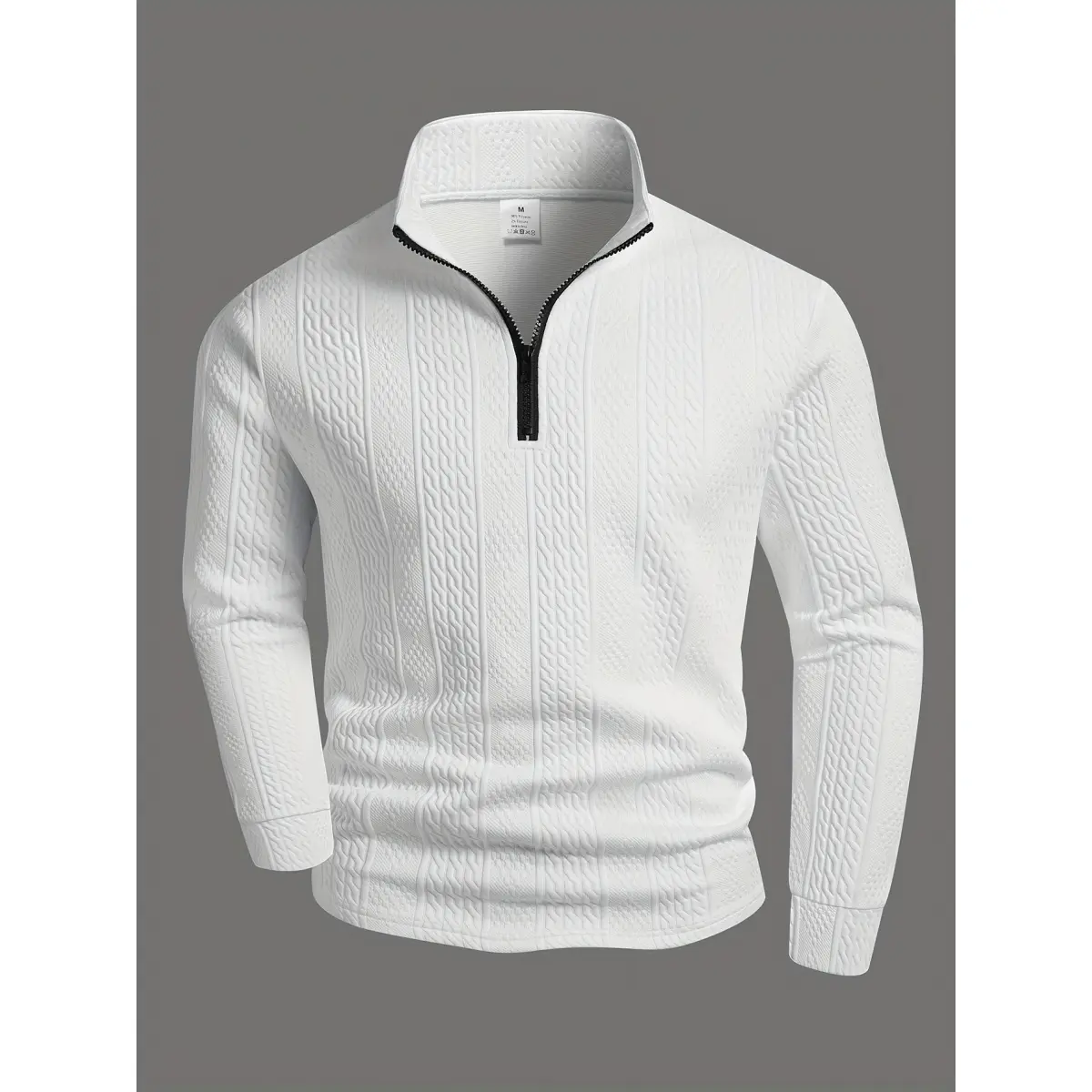 Texture new fabric jacquard pattern men's long sleeved polo shirt thick top zipper stand collar daily casual wear business casual wear