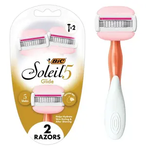 BIC Soleil 5 Glide Women's 5-Blade Disposable Razors – Pack of 2 | Smooth & Hydrating Shave