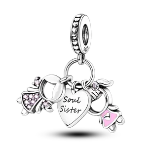 MU LA Love and Friendship Charm - 925 Silver-plated and Enamel Sisterhood Pendant, Special Gift for Women, Fits Bracelets and Necklaces from Pandora