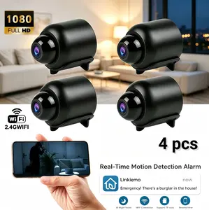 4PC Mini Smart 1080P WiFi Surveillance Camera, 2.4G Wireless, Night Vision, Motion Detection, Audio Recording, Remote App Control, SD&Cloud Storage, Indoor Nanny Monitoring Camera for Baby Pet