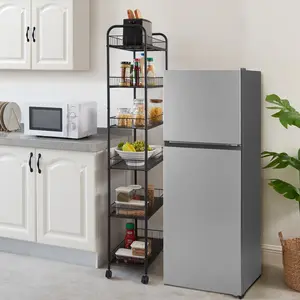 6-Tier Rolling Cart Gap Kitchen Slim Slide Out Storage Tower Rack with Wheels,6 Baskets,Kitchen,Bathroom Laundry Narrow Piaces Utility cart On-Site