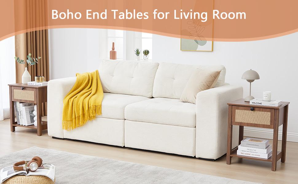 Giratree 21.65" H End Table with Flax Finish Set of 2, Modern Night Stands with Drawer, Farmhouse Bedside Table for Bedroom Living Room