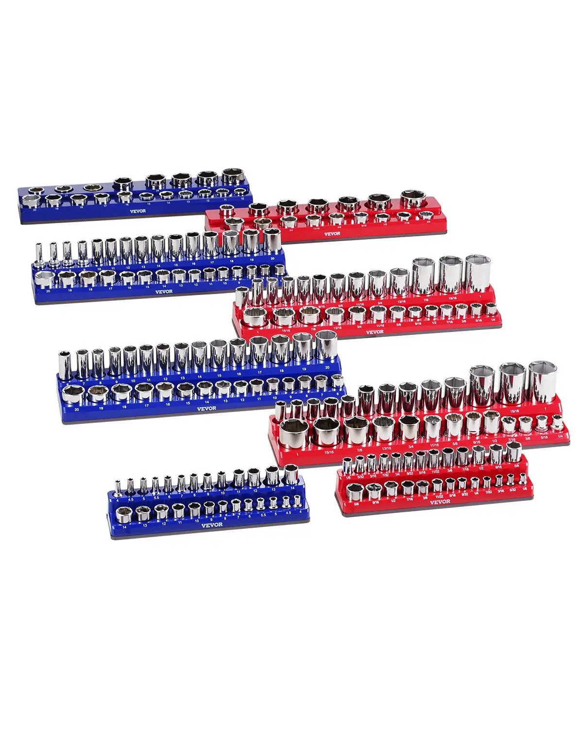 VEVOR Magnetic Socket Organizer Set, Various specifications, Socket Trays Blue & Red for Metric SAE Socket Organizers Magnetic and non-magnetic