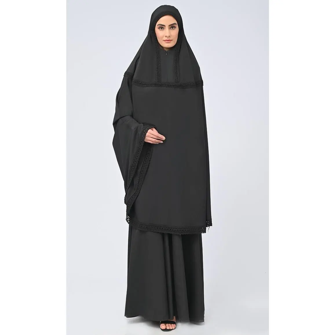 Women's Modest black Lace Khimar Prayer Dress